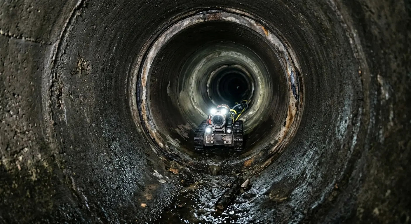Robotic sewer camera inspecting pipe interior for Drain Snake Service in Sun City