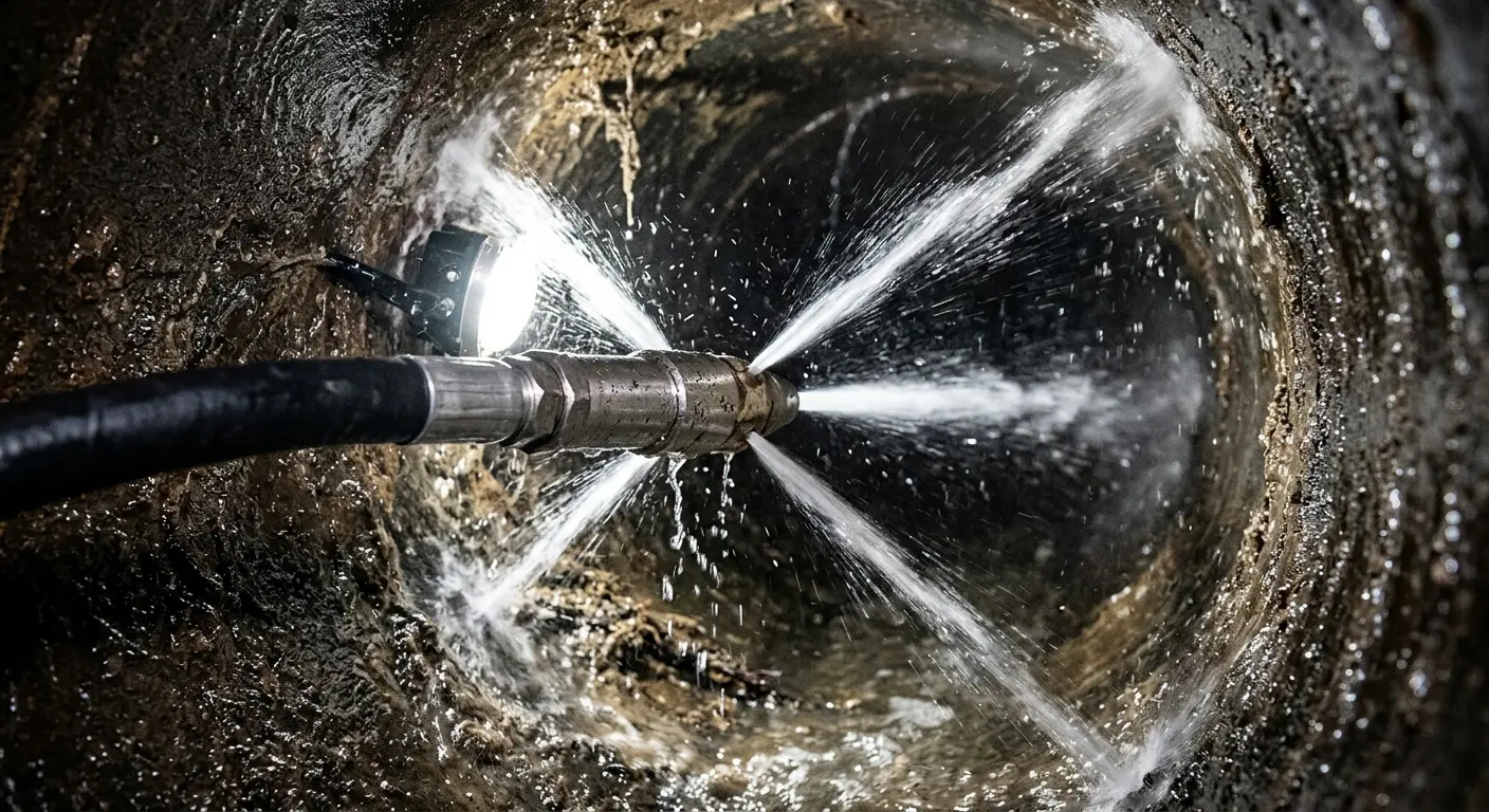 High-pressure hydro jetting nozzle cleaning sewer pipe for Trenchless Sewer Repair in Sun City